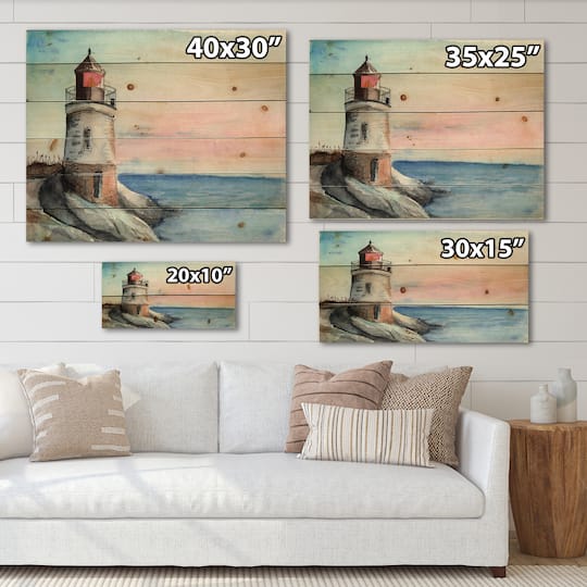 Designart - A Lighthouse On A Rock Shore In Early Morning